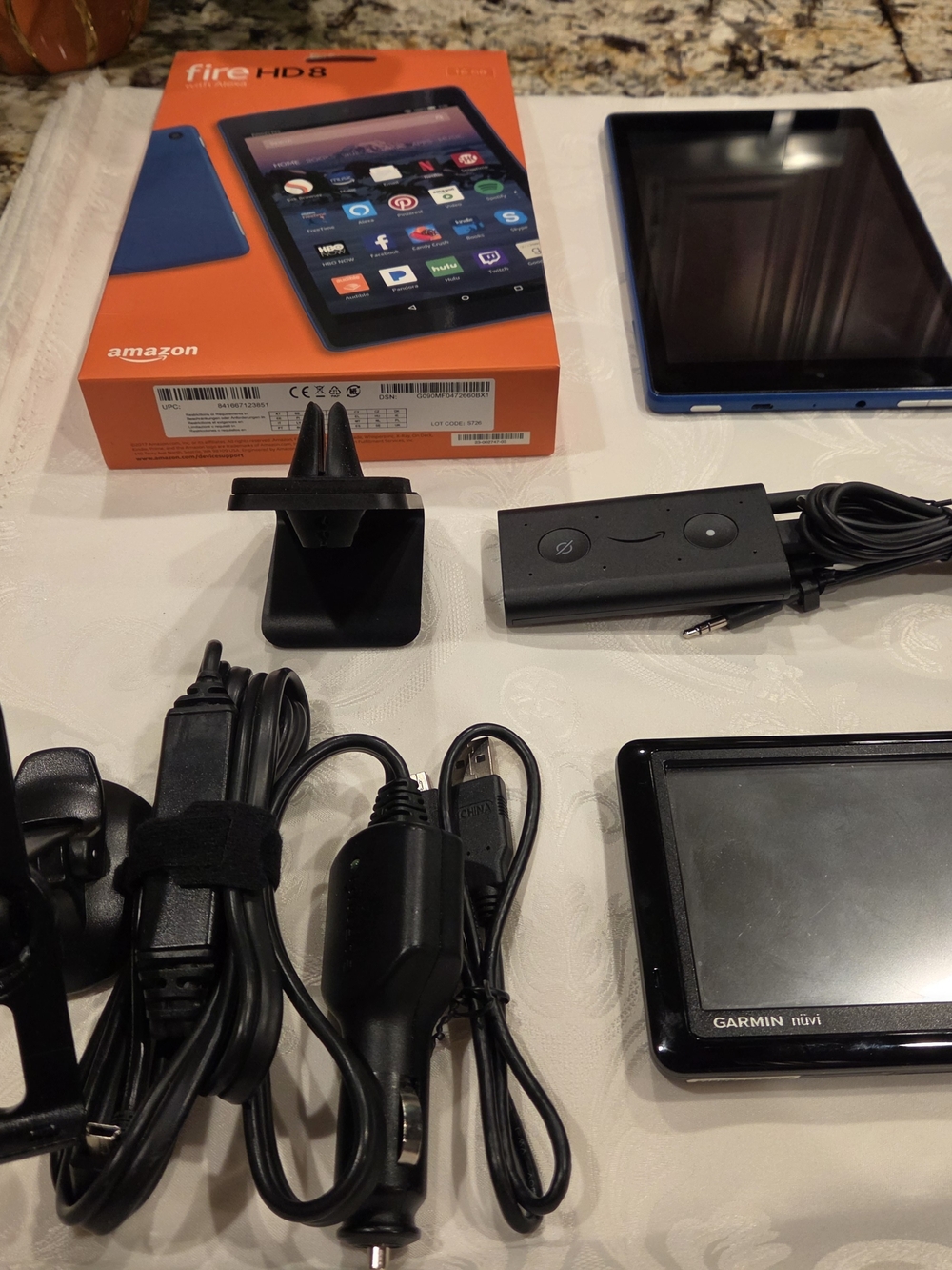 3 Tech Bundle-Amazon Fire HD 8 Tablet, Amazon Echo Auto & Garmin Nuvi 1490 GPS